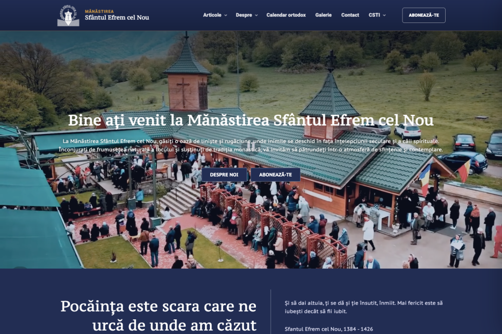 Noua versiune a website-ului Manastirii Sfantul Efrem cel Nou, cu meniu modern si pagina de intrare